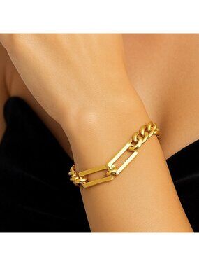 18K Gold color Geometric Chain Bracelet Minimalist Rectangle Link Chunky Jewelry